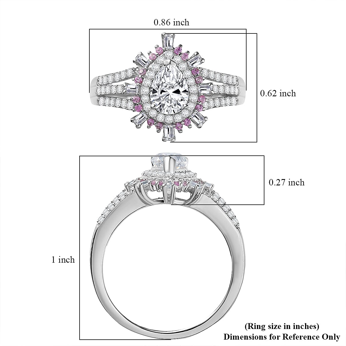 D'Joy Moissanite and Madagascar Pink Sapphire 1.90 ctw Sunburst Ring in Rhodium Over Sterling Silver (Size 7.0)