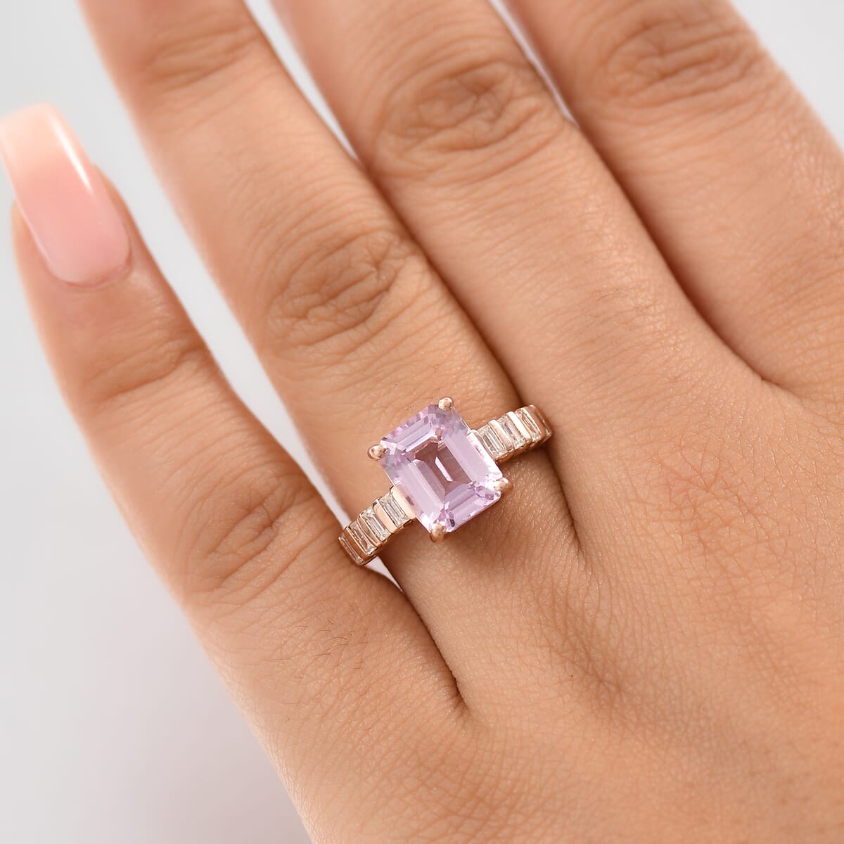 Premium Martha Rocha Kunzite, Moissanite Ring in 18K Vermeil RG Over Sterling Silver 4.60 ctw image number 2