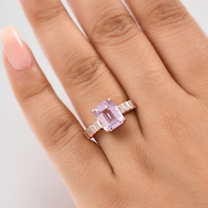 D'Joy Premium Martha Rocha Kunzite and Moissanite 4.60 ctw Twilight Sonata Ring in 18K Vermeil Rose Gold Over Sterling Silver (Size 9.0)