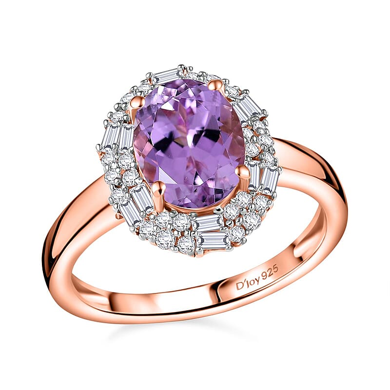 D'Joy Premium Martha Rocha Kunzite and Moissanite 3.10 ctw Twilight Whispers Ring in 18K Vermeil Rose Gold Over Sterling Silver (Size 6.0)