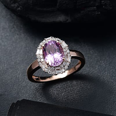 D'Joy Premium Martha Rocha Kunzite and Moissanite 3.10 ctw Twilight Whispers Ring in 18K Vermeil Rose Gold Over Sterling Silver (Size 6.0)