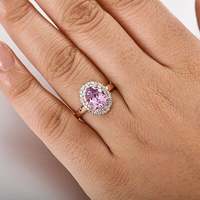 D'Joy Premium Martha Rocha Kunzite and Moissanite 3.10 ctw Twilight Whispers Ring in 18K Vermeil Rose Gold Over Sterling Silver (Size 6.0)