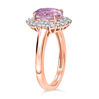 D'Joy Premium Martha Rocha Kunzite and Moissanite 3.10 ctw Twilight Whispers Ring in 18K Vermeil Rose Gold Over Sterling Silver (Size 6.0)