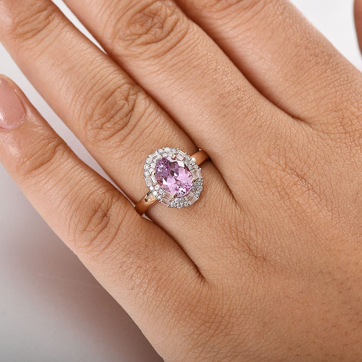 D'Joy Premium Martha Rocha Kunzite and Moissanite 3.10 ctw Twilight Whispers Ring in 18K Vermeil Rose Gold Over Sterling Silver (Size 9.0) image number 2