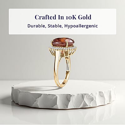 Luxoro 10K Yellow Gold Premium Picos Altos Sphalerite, Diamond (G-H, I2) Ring (Size 11.0) 8.75 ctw