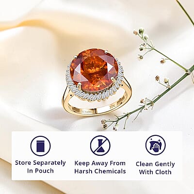 Luxoro 10K Yellow Gold Premium Picos Altos Sphalerite, Diamond (G-H, I2) Ring (Size 11.0) 8.75 ctw