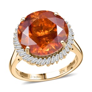 Luxoro Premium Picos Altos Sphalerite and G-H I2 Diamond 8.75 ctw Aurora Crown Ring in 10K Yellow Gold (Size 7.0)