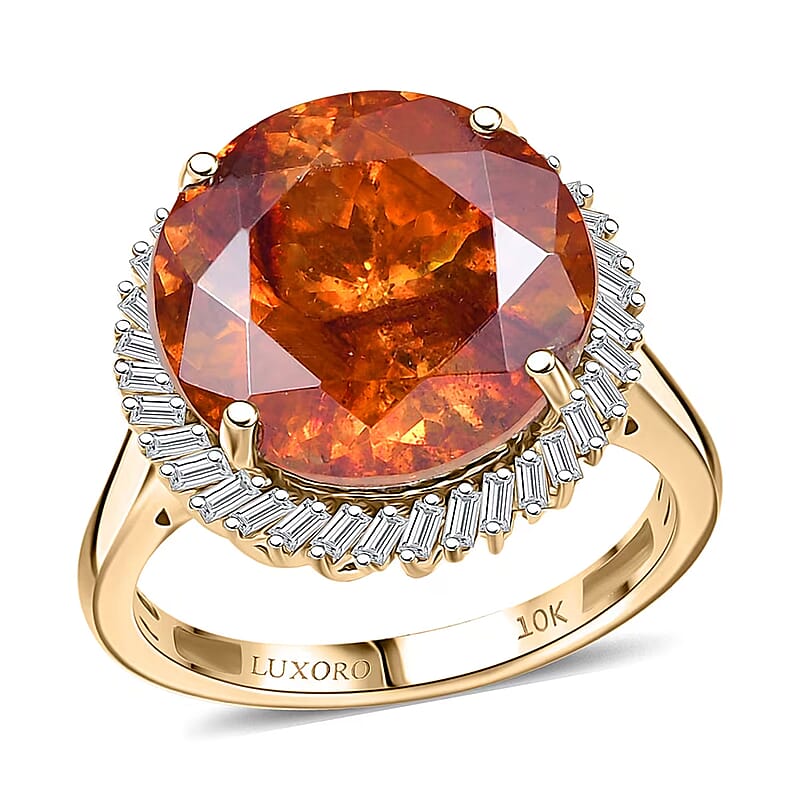 Luxoro Premium Picos Altos Sphalerite and G-H I2 Diamond 8.75 ctw Aurora Crown Ring in 10K Yellow Gold (Size 7.0)
