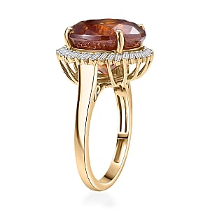 Luxoro Premium Picos Altos Sphalerite and G-H I2 Diamond 8.75 ctw Aurora Crown Ring in 10K Yellow Gold (Size 7.0)