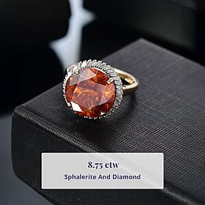 Luxoro 10K Yellow Gold Premium Picos Altos Sphalerite, Diamond (G-H, I2) Ring (Size 7.5) 8.75 ctw