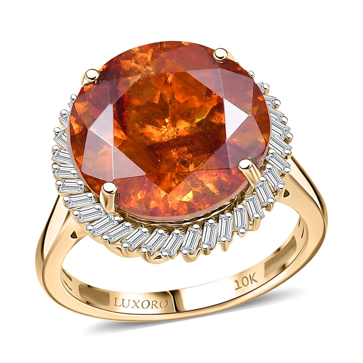 Luxoro Premium Picos Altos Sphalerite and G-H I2 Diamond 8.75 ctw Aurora Crown Ring in 10K Yellow Gold (Size 8.0) image number 0