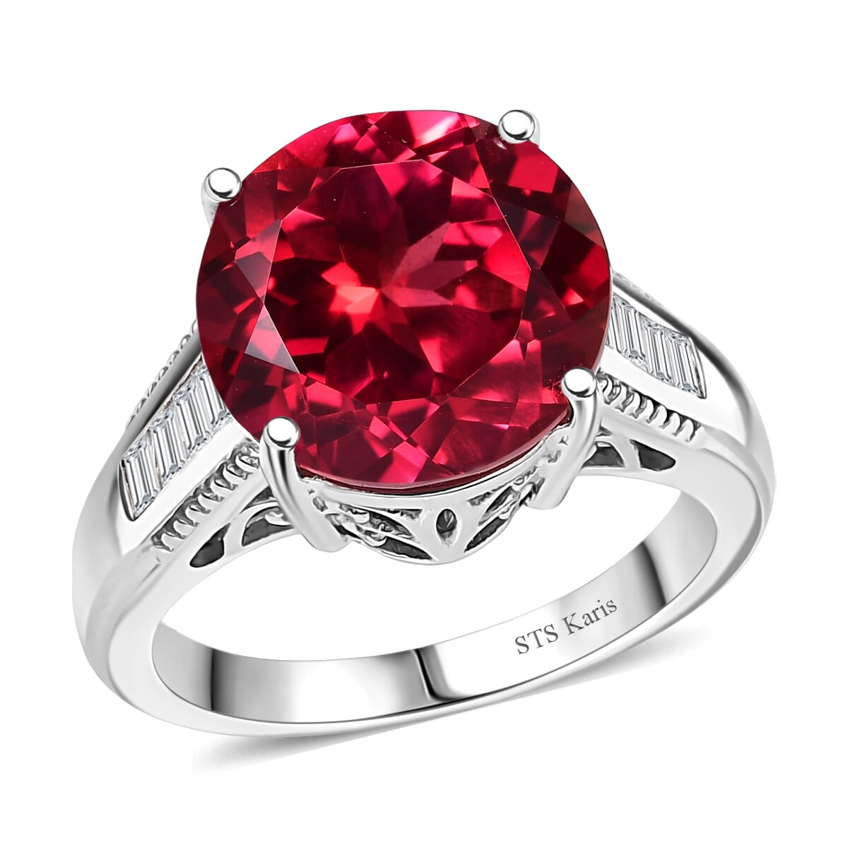 Karis Lab Created Padparadscha Sapphire and Created White Sapphire 9.20 ctw Solitaire Ring in Platinum Bond (Size 10.0) image number 0