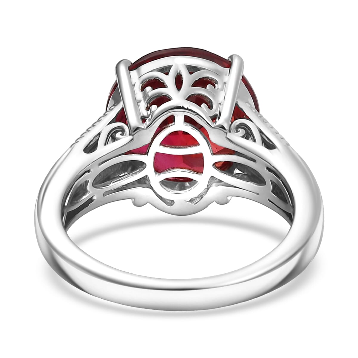 Karis Lab Created Padparadscha Sapphire and Created White Sapphire 9.20 ctw Solitaire Ring in Platinum Bond (Size 10.0) image number 4