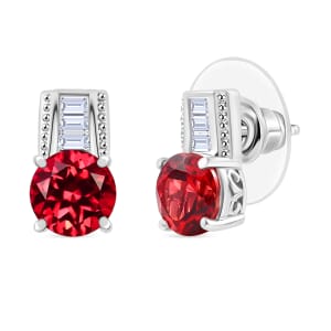 Karis Lab Created Padparadscha and White Sapphire 4.00 ctw Art Deco Earrings in Platinum Bond