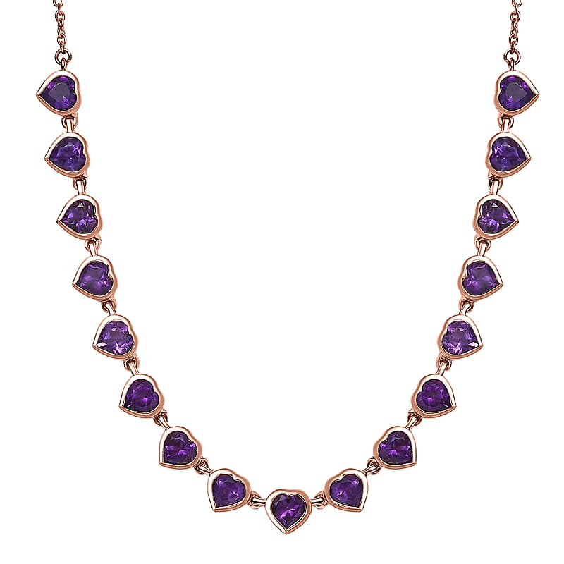 Karis African Amethyst 6.90 ctw Heart Necklace 18 Inches in 18K RG Plated 
