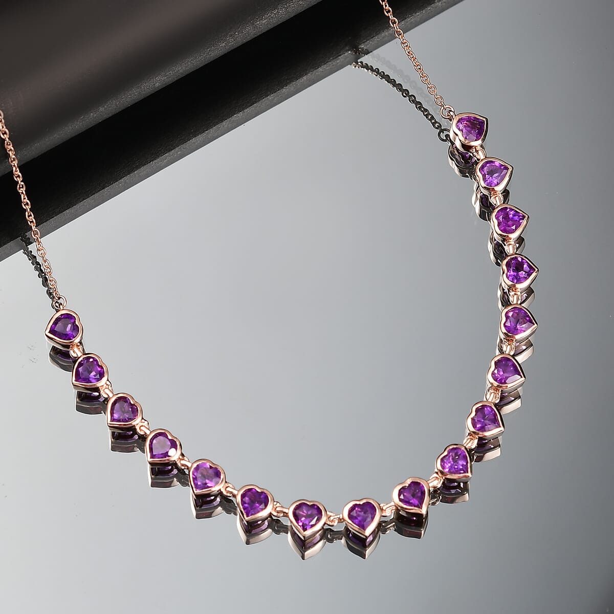 Karis African Amethyst 6.90 ctw Heart Necklace 18 Inches in 18K RG Plated  image number 1