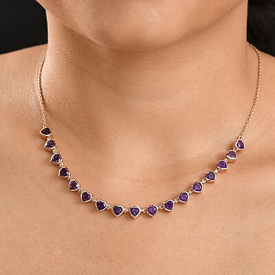 Karis African Amethyst 6.90 ctw Heart Necklace 18 Inches in 18K RG Plated 