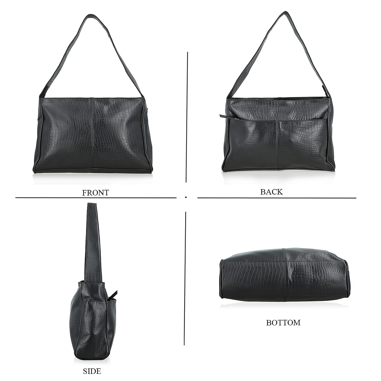 Black Croco Embossed Genuine Leather Tote Bag with Free Crossbody Bag