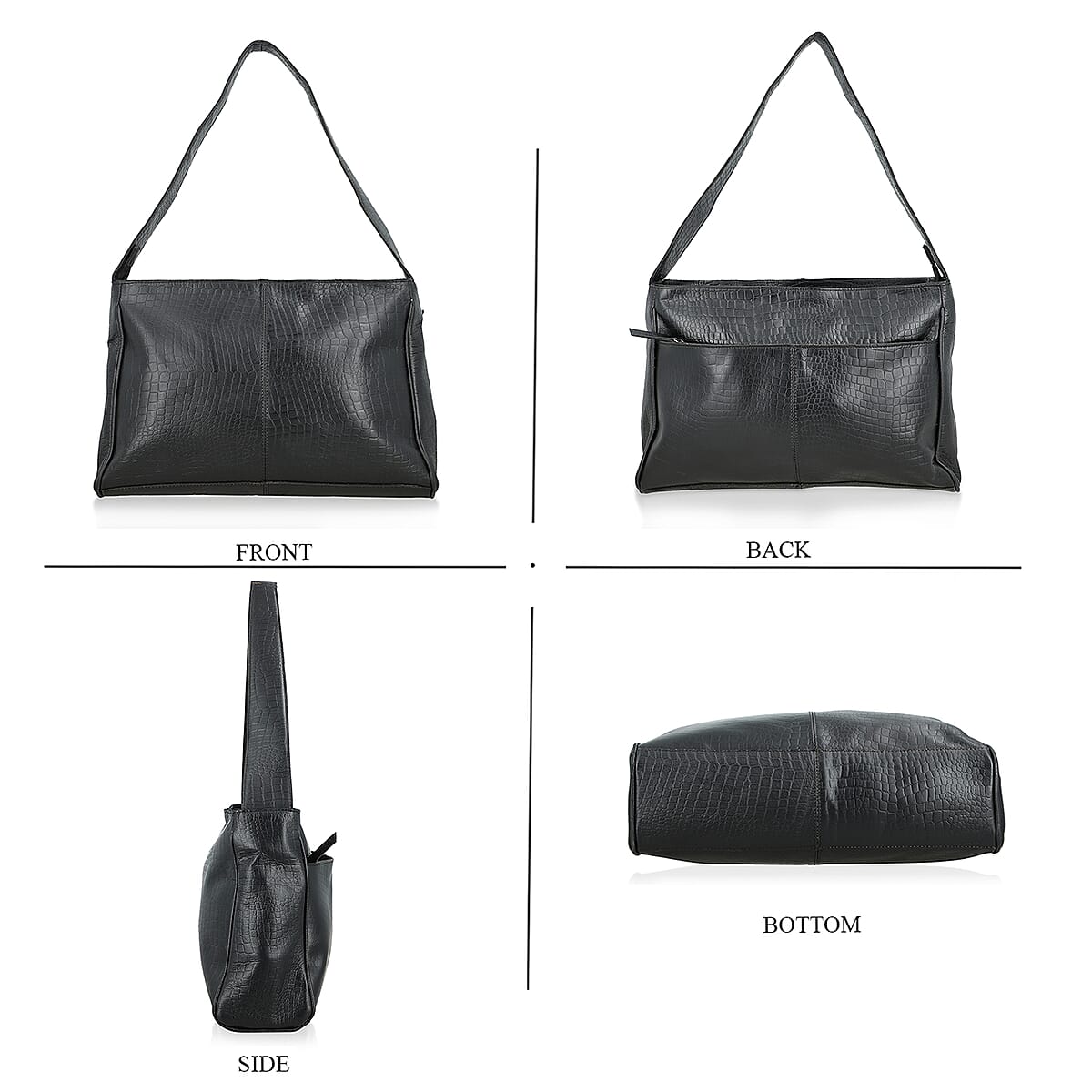 Black Croco Embossed Genuine Leather Tote Bag with Free Crossbody Bag image number 3