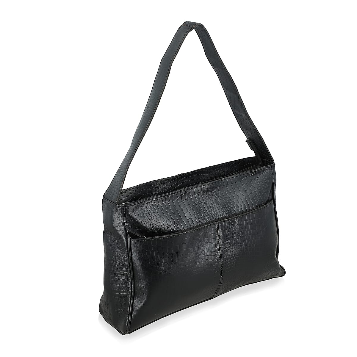 Black Croco Embossed Genuine Leather Tote Bag with Free Crossbody Bag image number 4