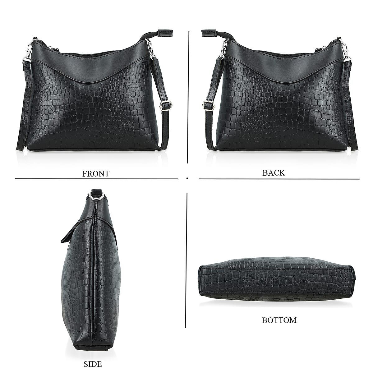 Black Croco Embossed Genuine Leather Tote Bag with Free Crossbody Bag image number 5