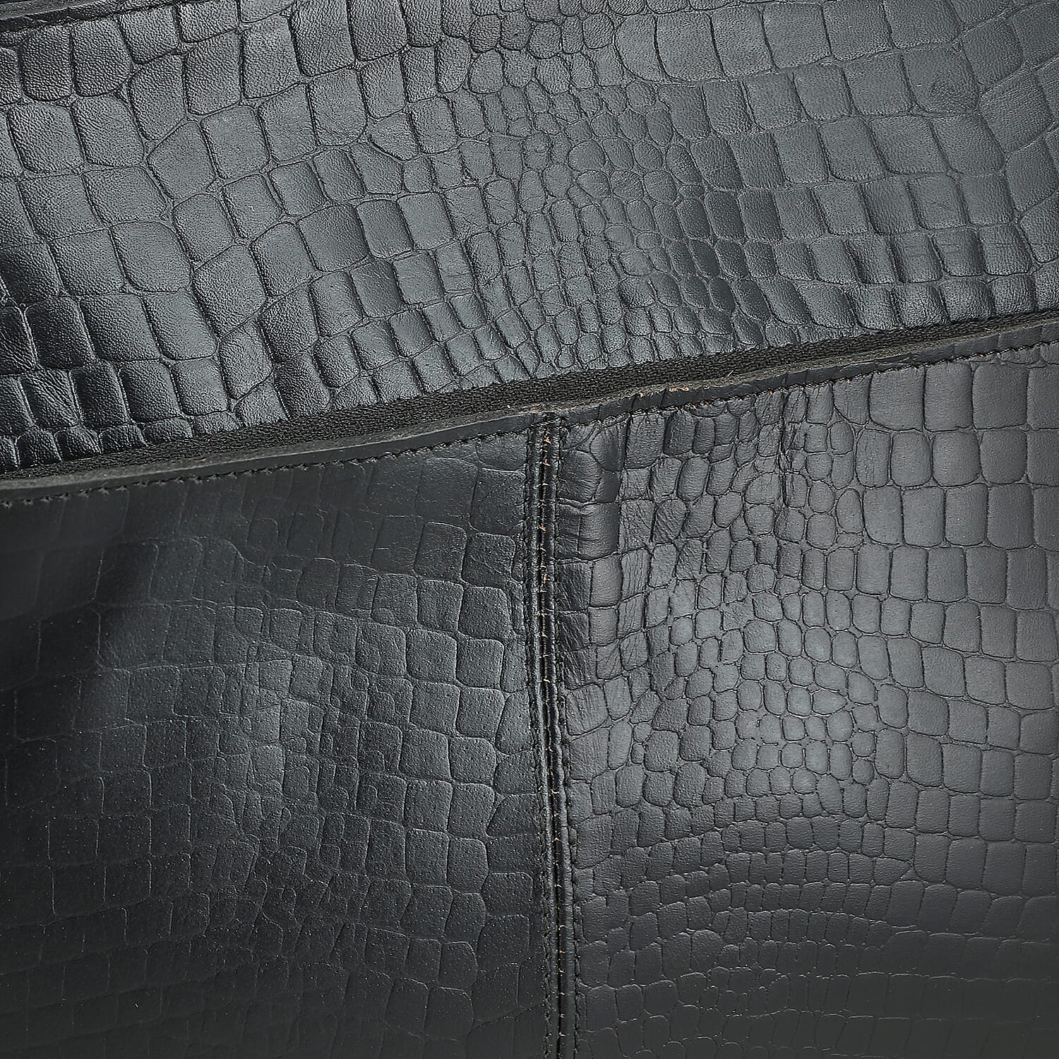 Black Croco Embossed Genuine Leather Tote Bag with Free Crossbody Bag