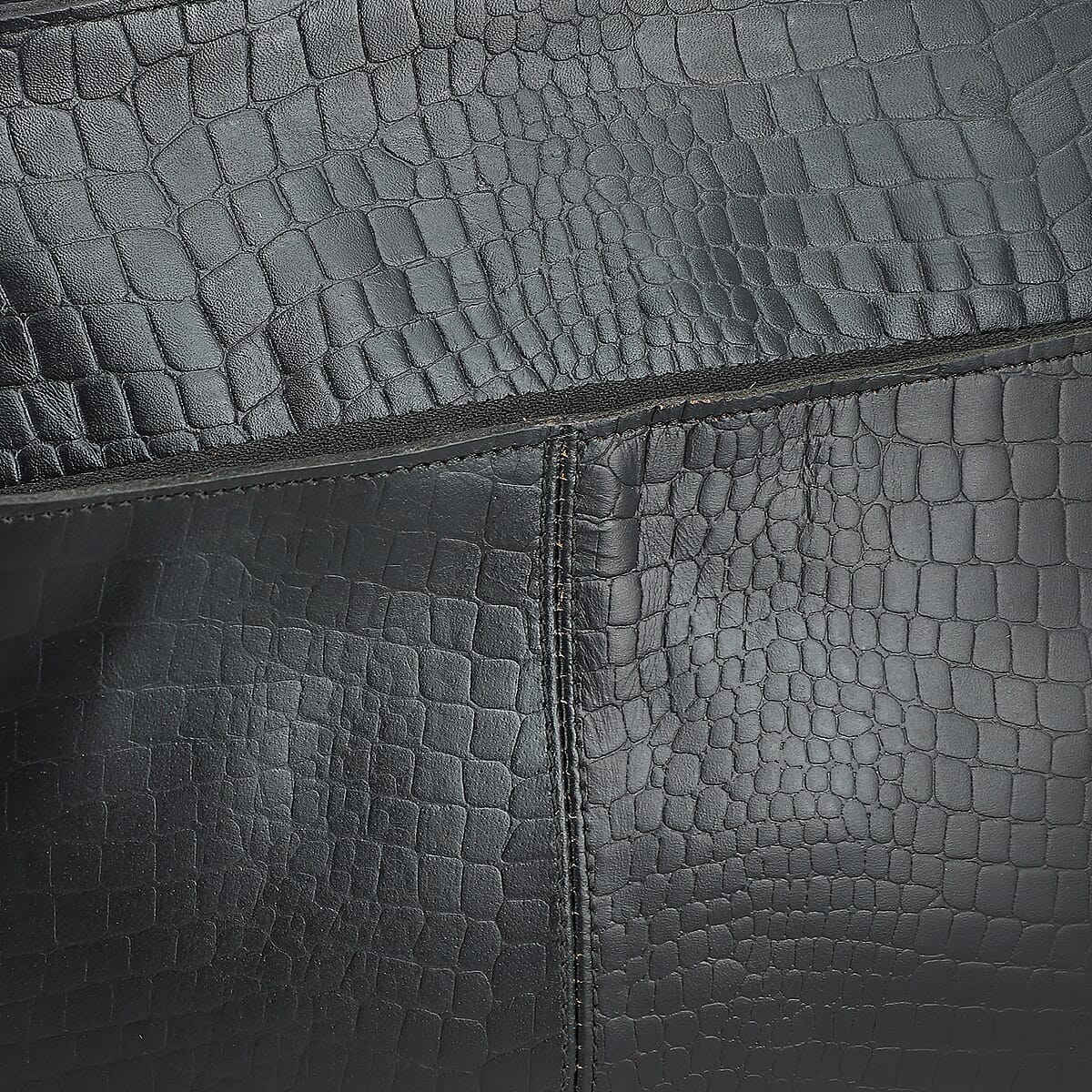 Black Croco Embossed Genuine Leather Tote Bag with Free Crossbody Bag image number 7