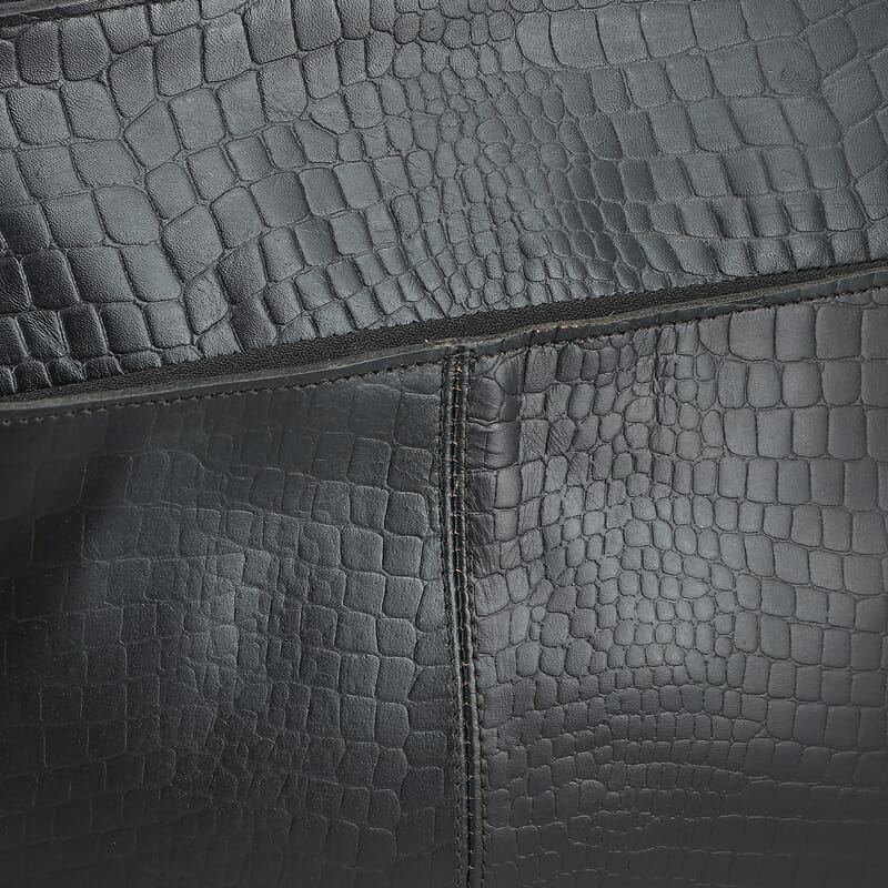 Black Croco Embossed Genuine Leather Tote Bag with Free Crossbody Bag