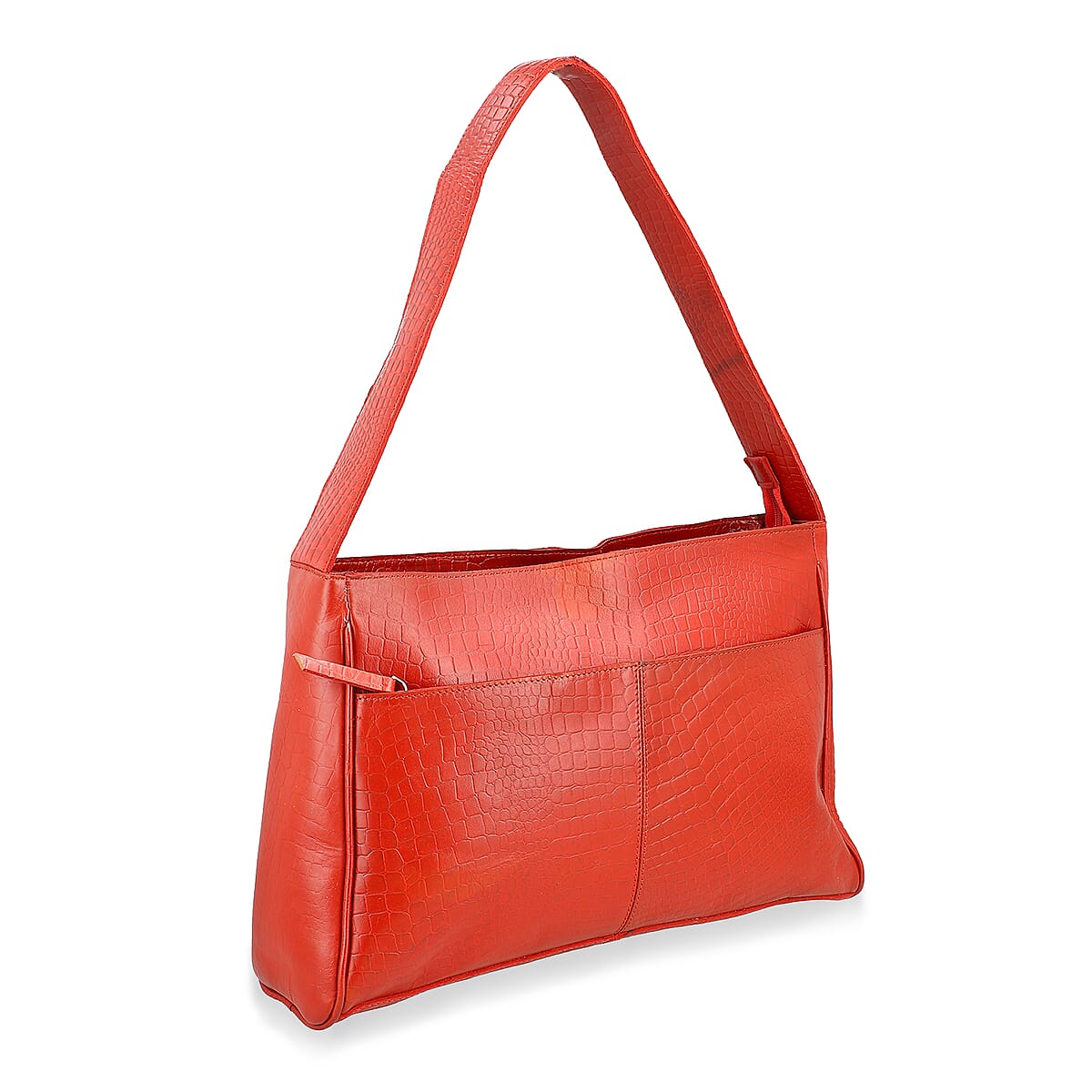 Red Croco Embossed Genuine Leather Tote Bag with Free Crossbody Bag image number 4