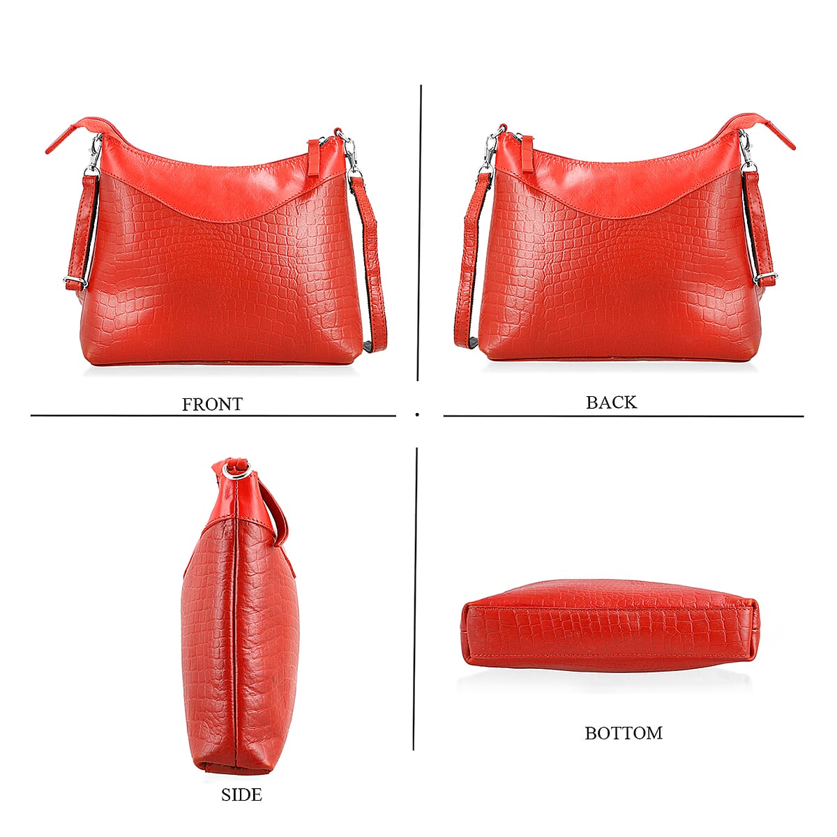 Red Croco Embossed Genuine Leather Tote Bag with Free Crossbody Bag image number 5