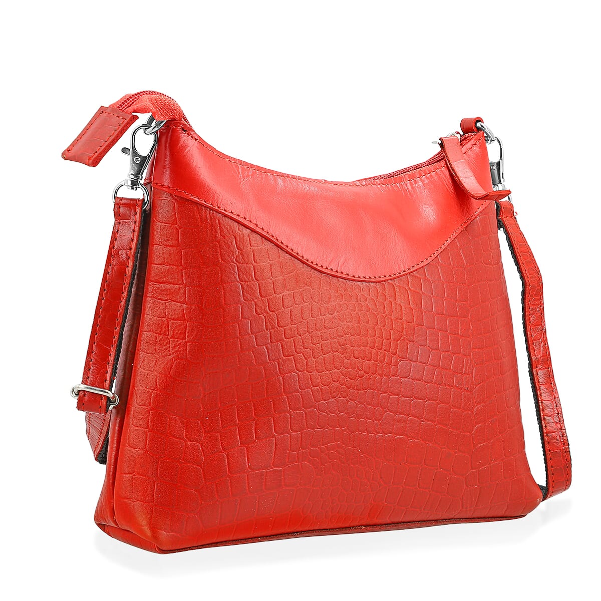 Red Croco Embossed Genuine Leather Tote Bag with Free Crossbody Bag image number 6