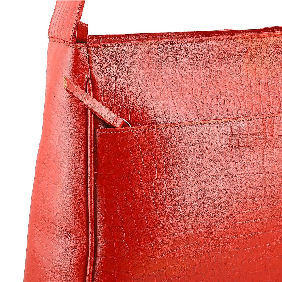 Red Croco Embossed Genuine Leather Tote Bag with Free Crossbody Bag image number 7