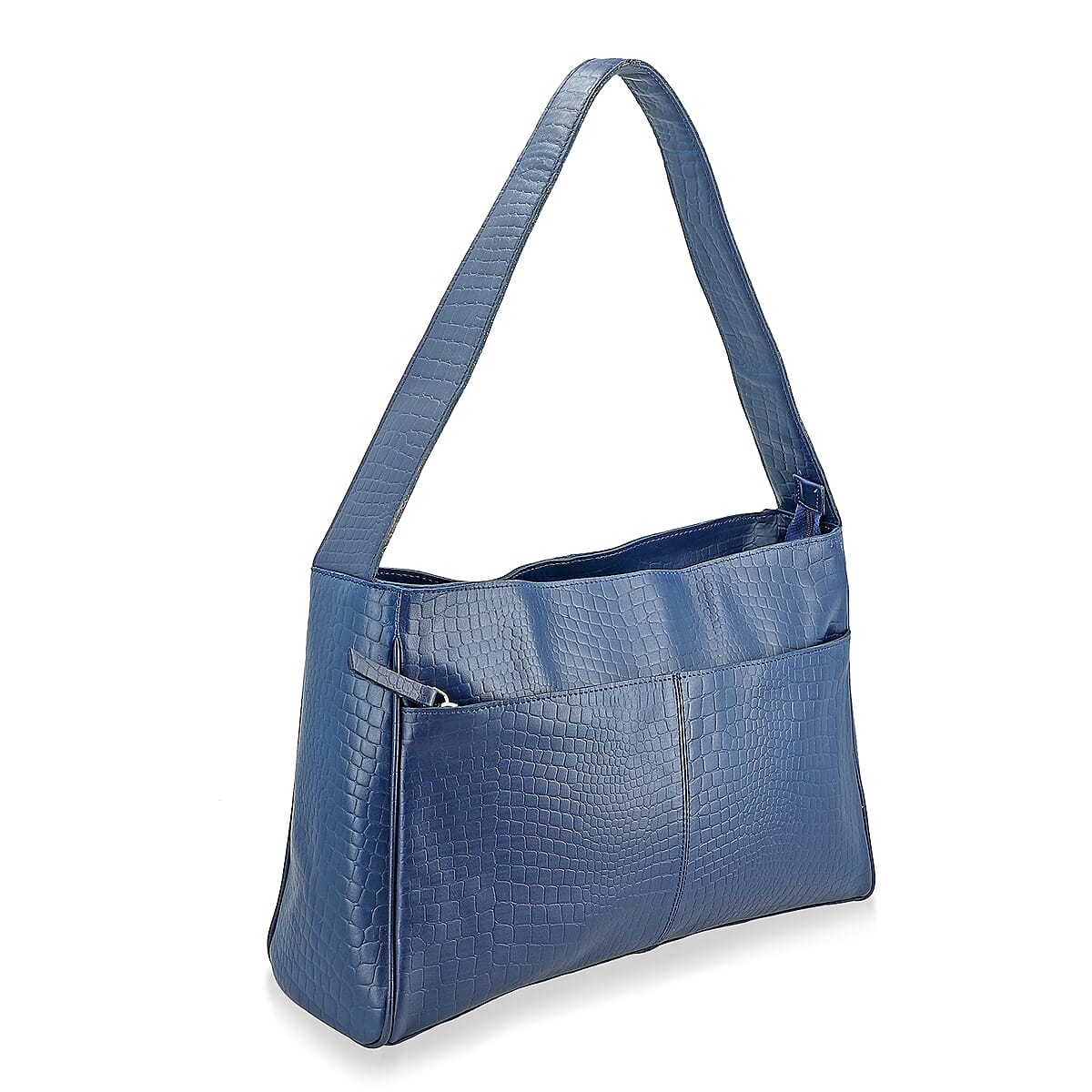 Navy Croco Embossed Genuine Leather Tote Bag with Free Crossbody Bag image number 4