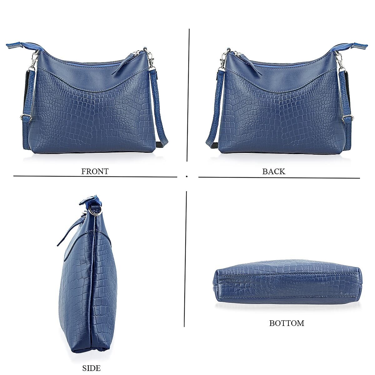 Navy Croco Embossed Genuine Leather Tote Bag with Free Crossbody Bag image number 5