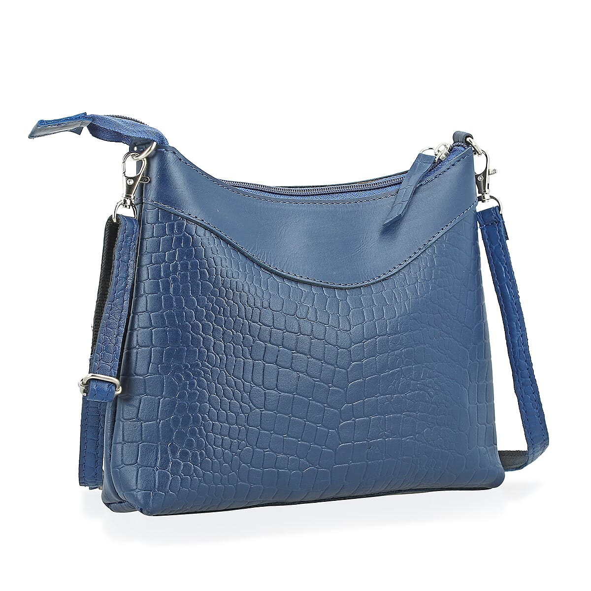 Navy Croco Embossed Genuine Leather Tote Bag with Free Crossbody Bag image number 6