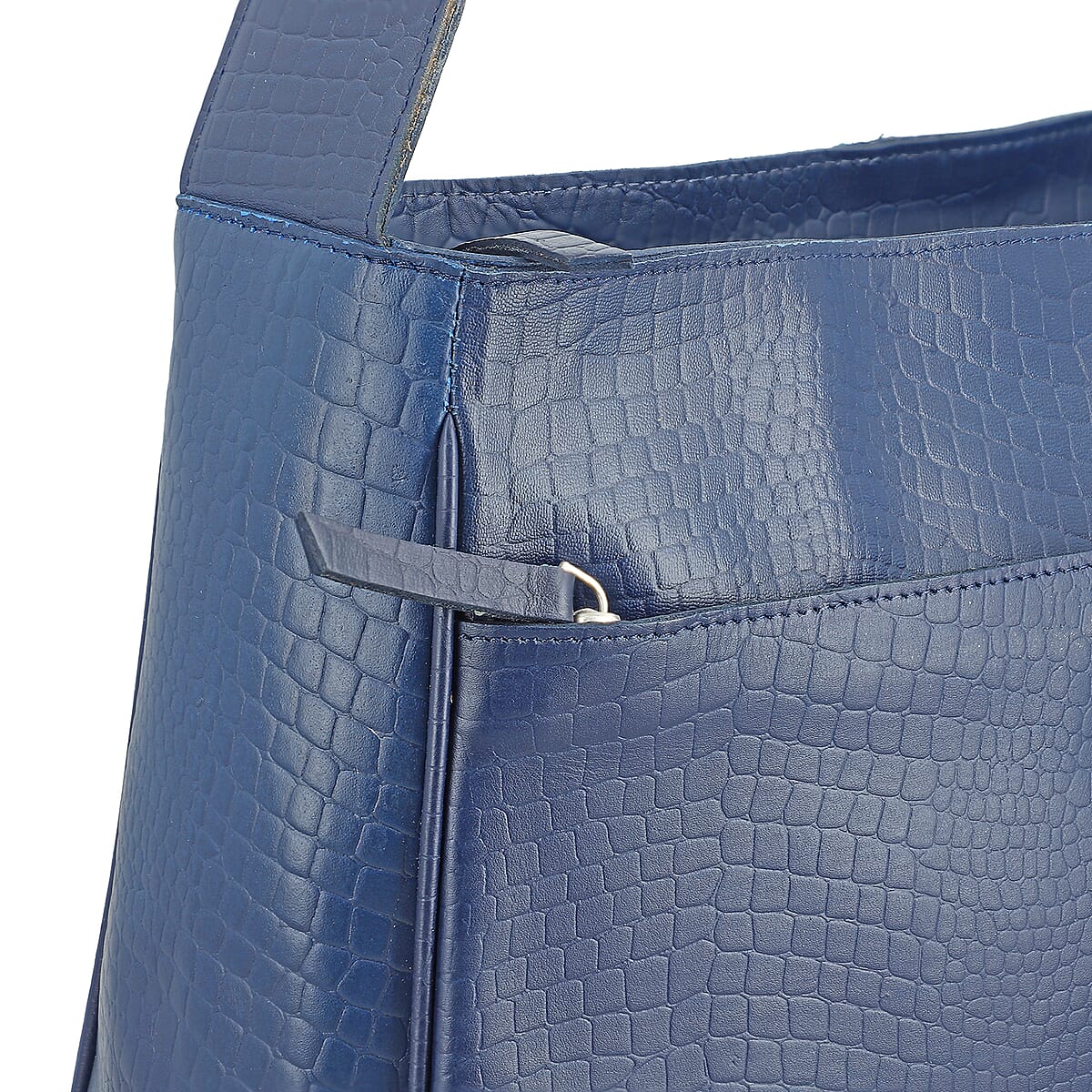 Navy Croco Embossed Genuine Leather Tote Bag with Free Crossbody Bag image number 7
