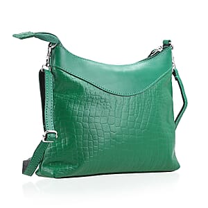Green Croco Embossed Genuine Leather Tote Bag with Free Crossbody Bag