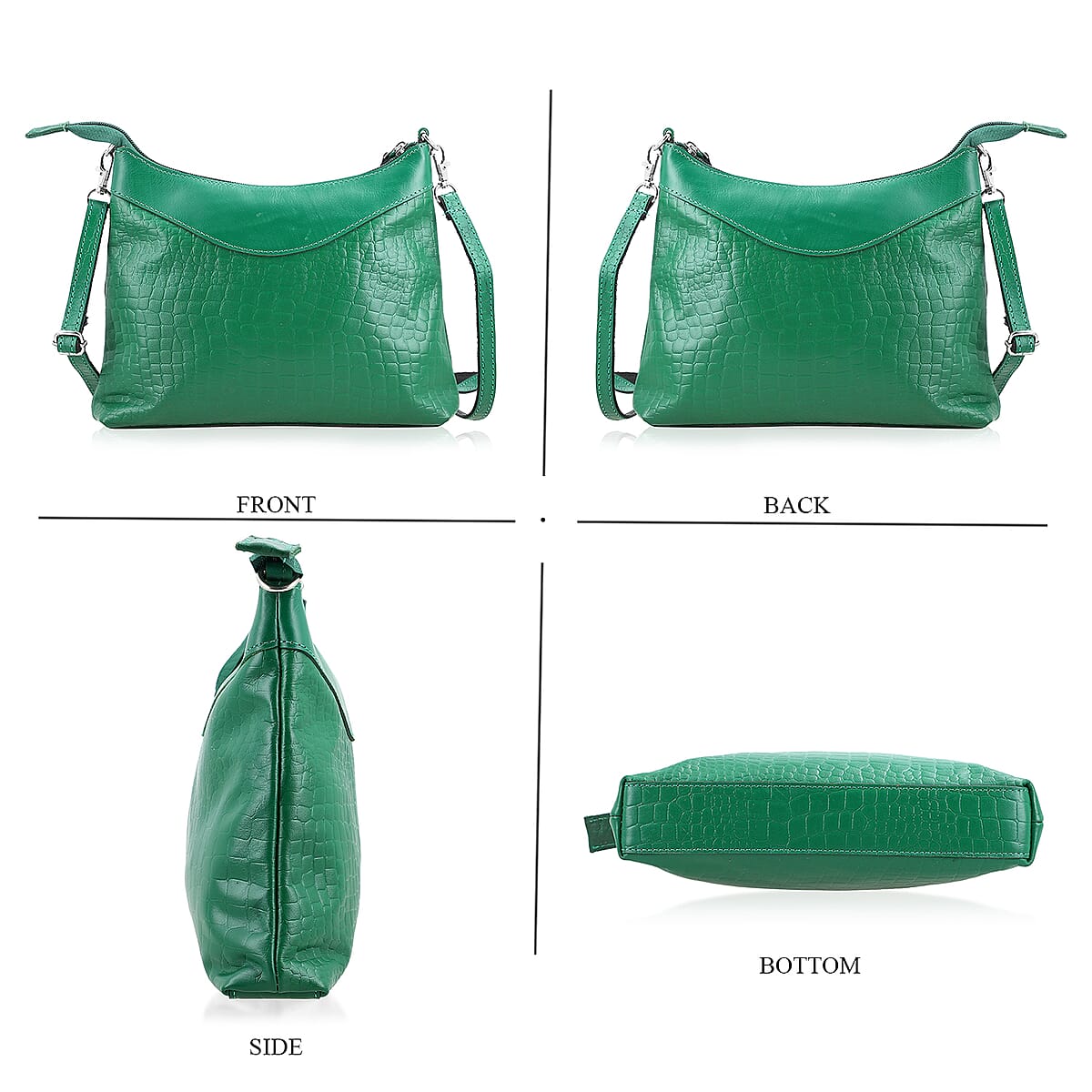 Green Croco Embossed Genuine Leather Tote Bag with Free Crossbody Bag image number 6