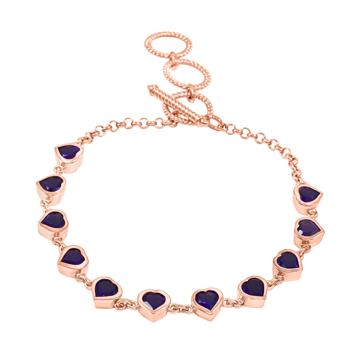 Karis African Amethyst 4.50 ctw Heart Bracelet in 18K Rose Gold Plated (6.50-8.0In) image number 0