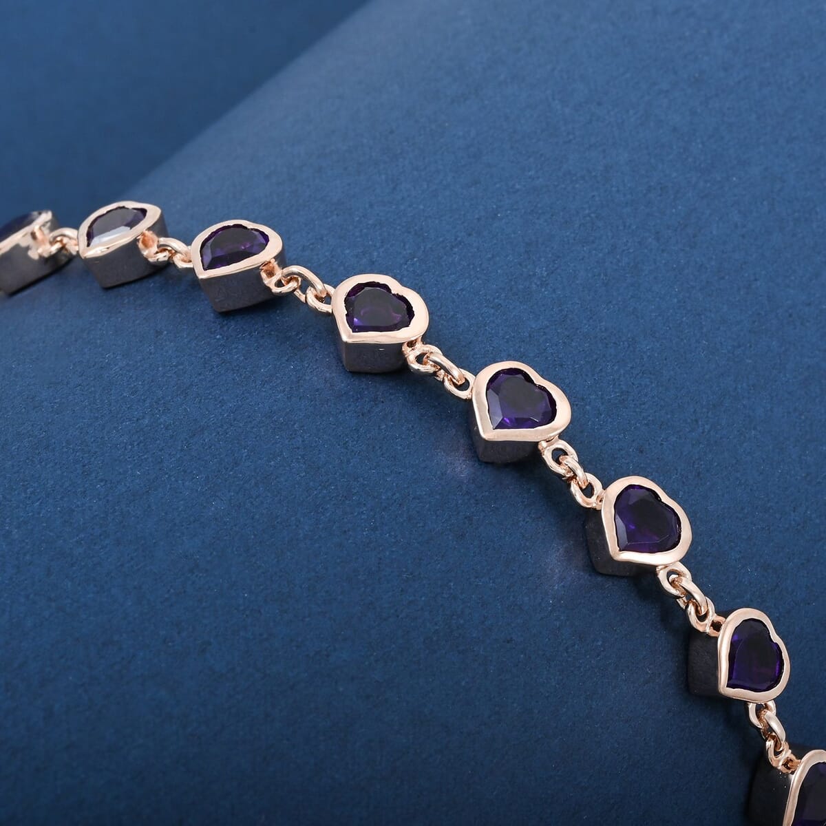 Karis African Amethyst 4.50 ctw Heart Bracelet in 18K Rose Gold Plated (6.50-8.0In) image number 1