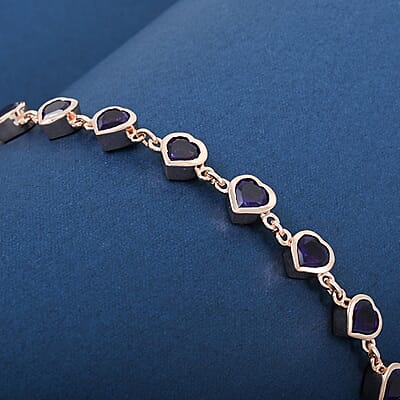 Karis African Amethyst 4.50 ctw Heart Bracelet in 18K Rose Gold Plated (6.50-8.0In)