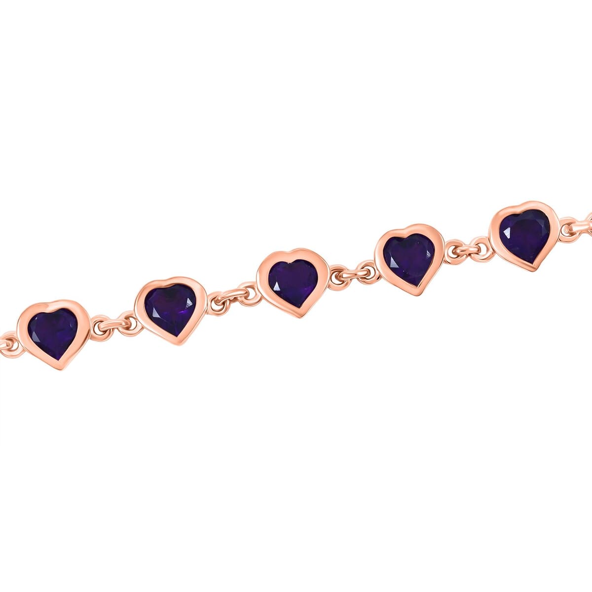 Karis African Amethyst 4.50 ctw Heart Bracelet in 18K Rose Gold Plated (6.50-8.0In) image number 2