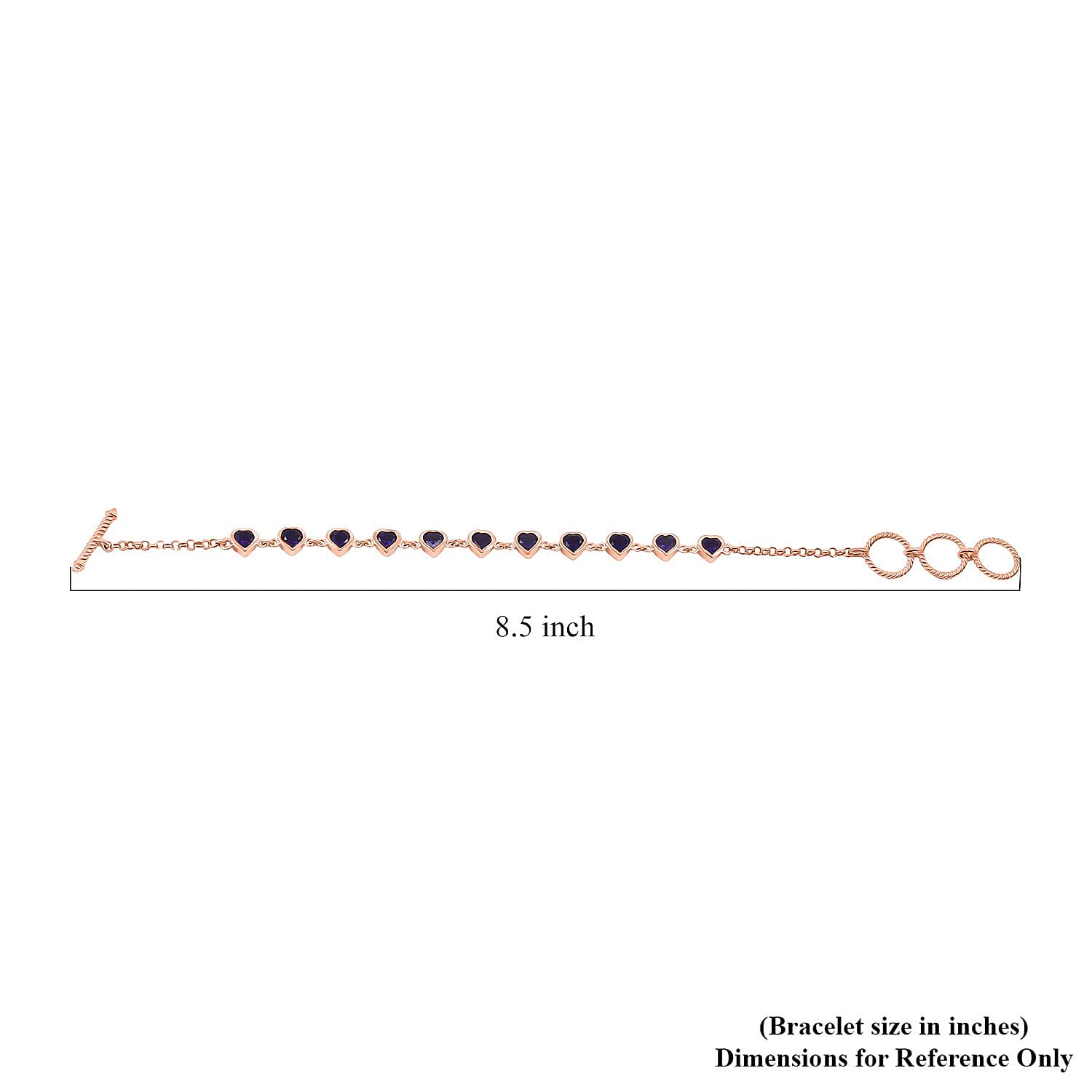 Karis African Amethyst 4.50 ctw Heart Bracelet in 18K Rose Gold Plated (6.50-8.0In)