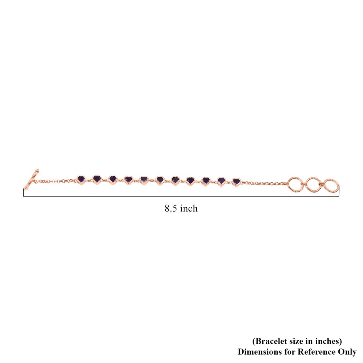 Karis African Amethyst 4.50 ctw Heart Bracelet in 18K Rose Gold Plated (6.50-8.0In) image number 4