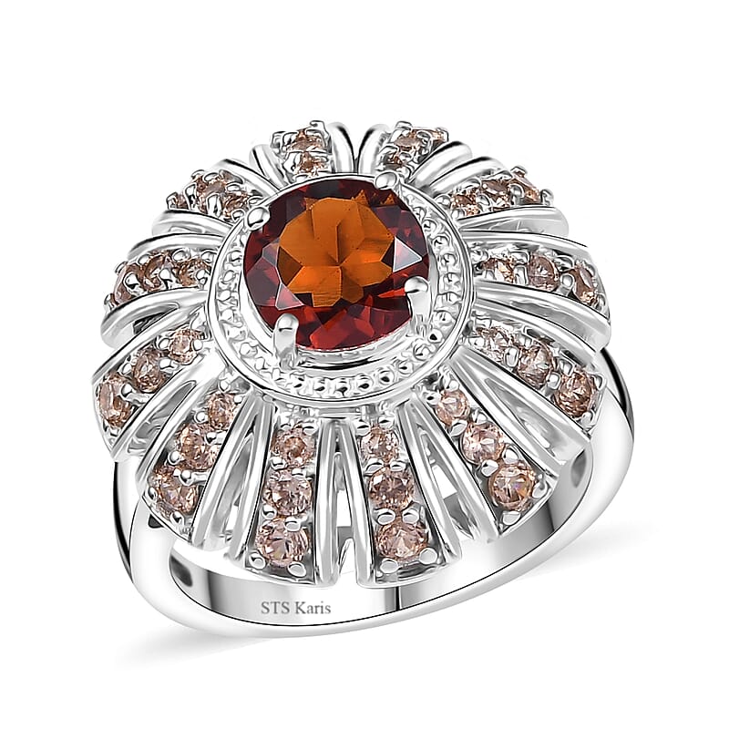 Karis Brazilian Cherry Citrine and Brown Zircon 3.10 ctw Sunset Ring Platinum Bond (Size 10.0)