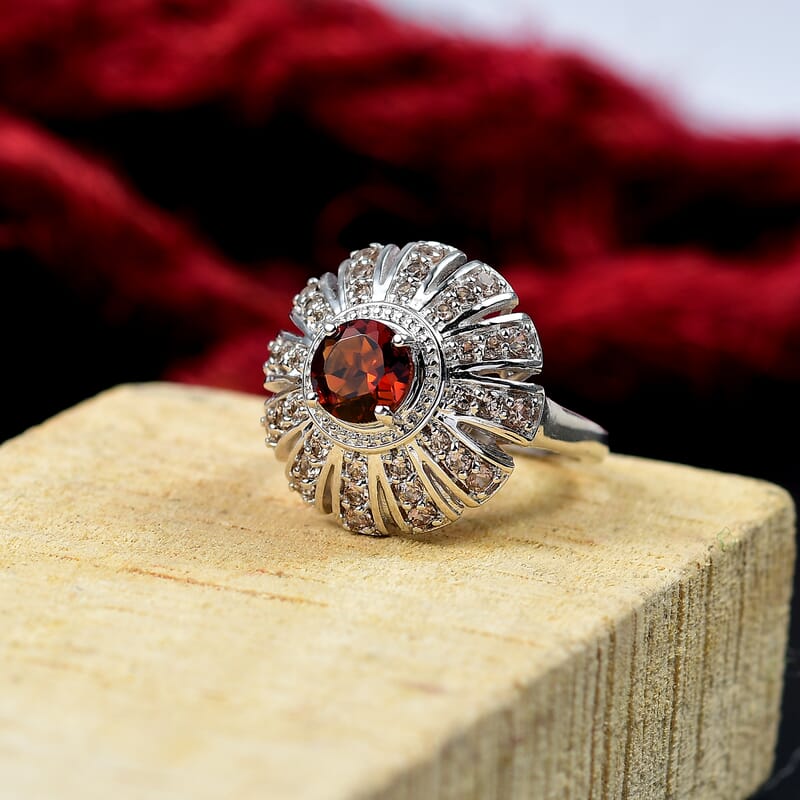 Karis Brazilian Cherry Citrine and Brown Zircon 3.10 ctw Sunset Ring Platinum Bond (Size 10.0)