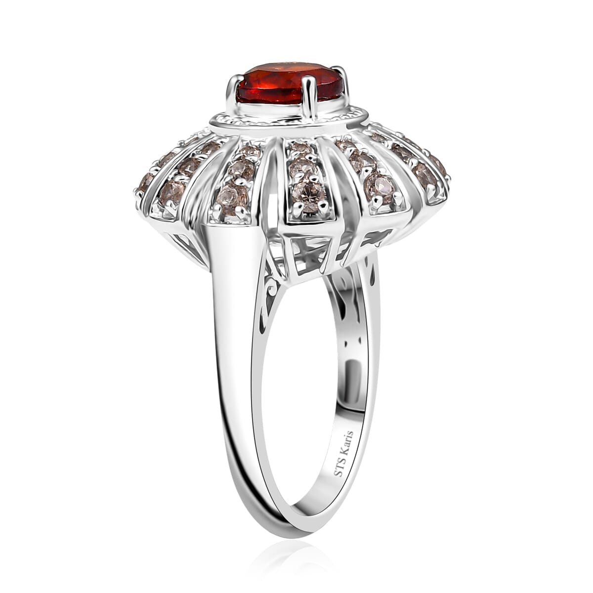 Karis Brazilian Cherry Citrine and Brown Zircon 3.10 ctw Sunset Ring Platinum Bond (Size 10.0) image number 3