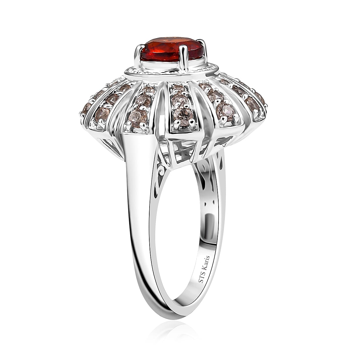 Karis Brazilian Cherry Citrine and Brown Zircon 3.10 ctw Sunset Ring Platinum Bond (Size 6.0) image number 3