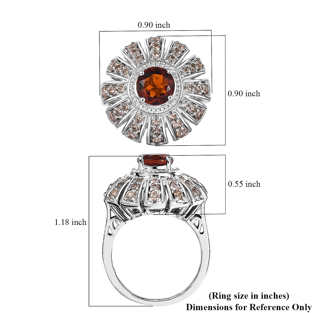 Karis Brazilian Cherry Citrine and Brown Zircon 3.10 ctw Sunset Ring Platinum Bond (Size 6.0) image number 5