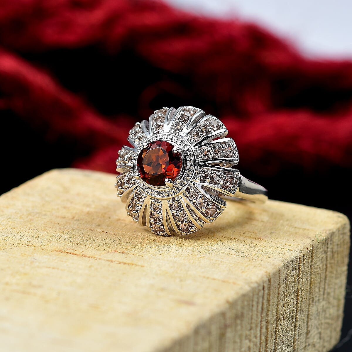 Karis Brazilian Cherry Citrine and Brown Zircon 3.10 ctw Sunset Ring Platinum Bond (Size 7.0) image number 1